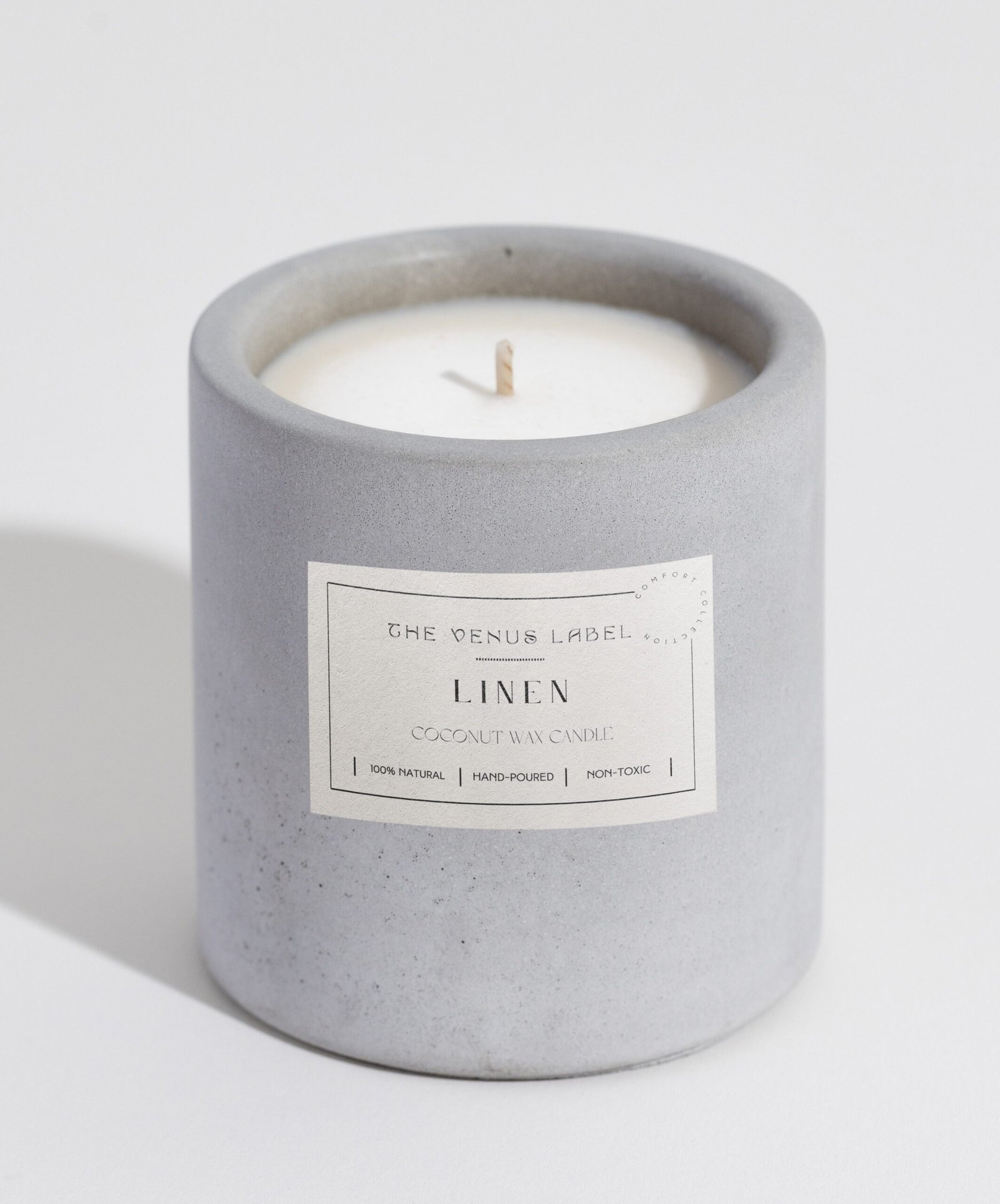 The Venus label - product mockup linen scaled